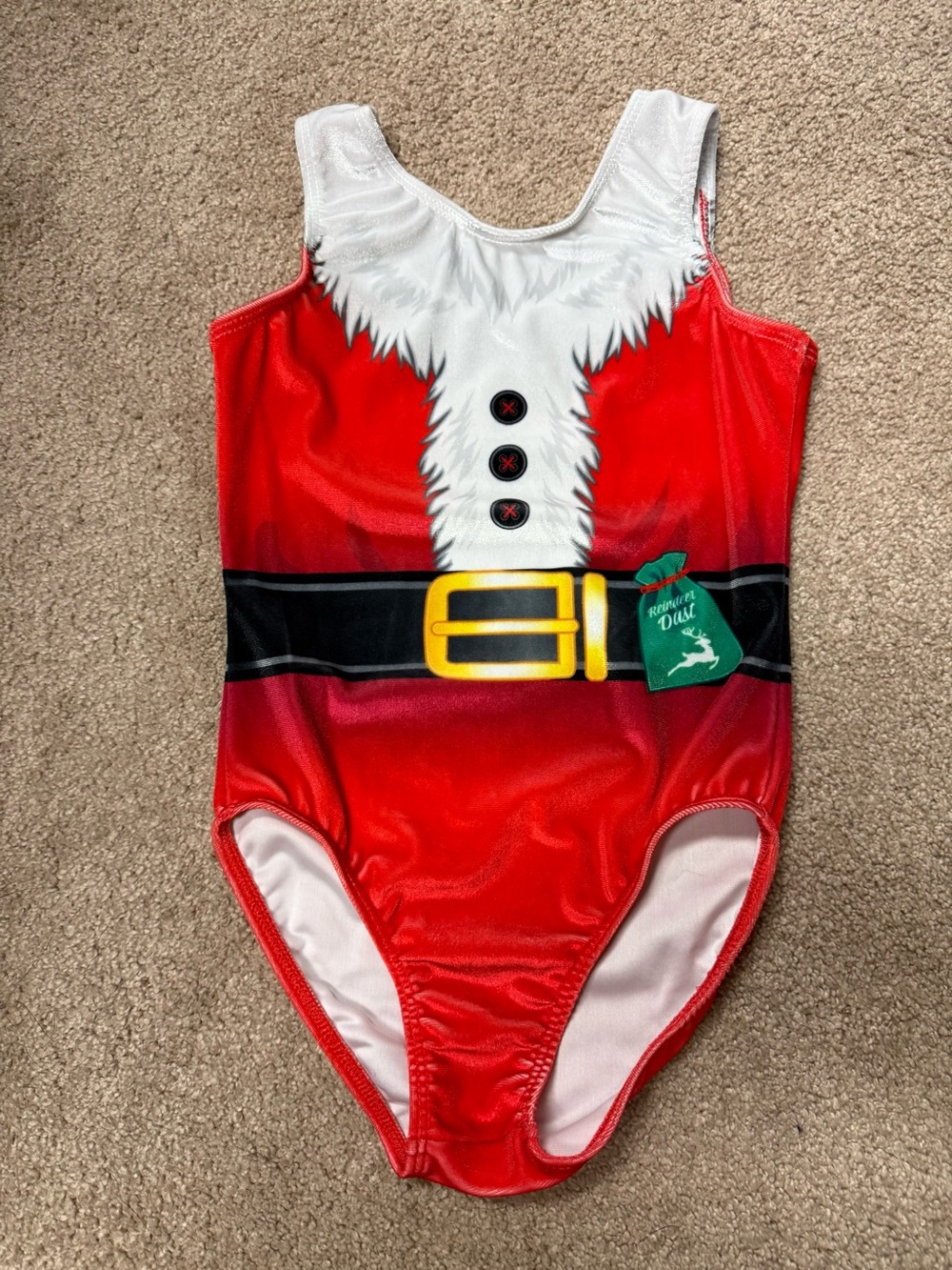 Like New Destira Girls Medium Red Santa Belt Leotard